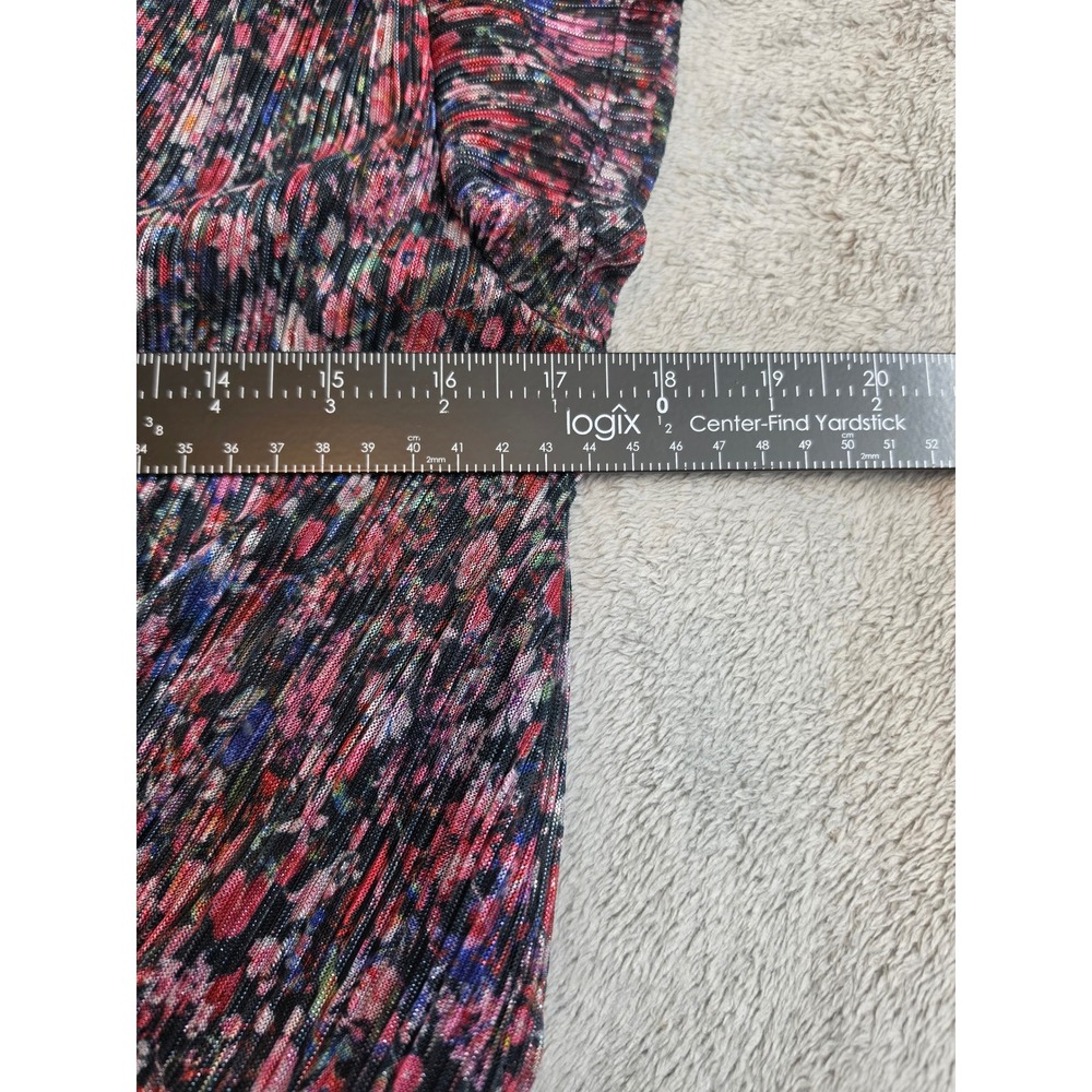 Anthropologie Dionne Metallic Floral Pleated Peplum Blouse Size M Faux Wrap - Picture 7 of 8